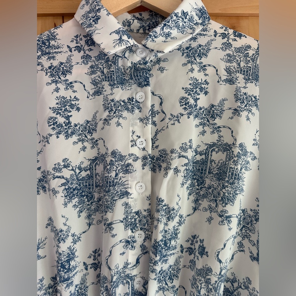 Cupshe Blue and White Toile Floral Dress - Picture 2 of 6